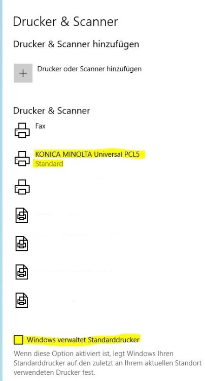 Automatisch Konfiguration als Standarddrucker